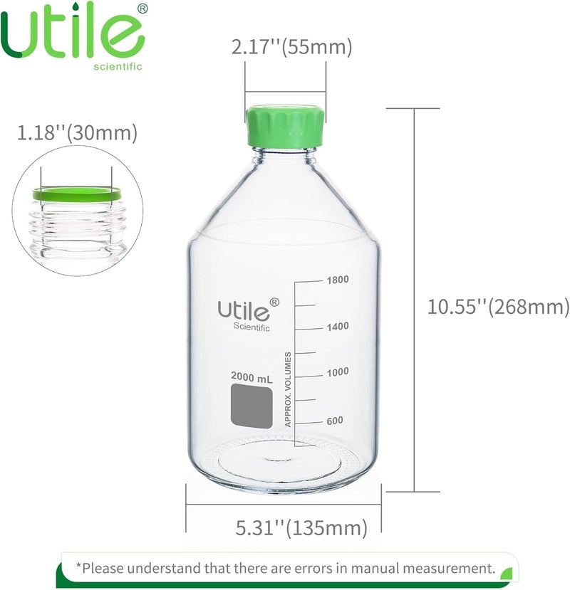 UTILE 2 Pcs 2000ml Media Bottle Lab Media Bottles, PP Material Media Storage Bottle, 4038.2000.2 - Image 2